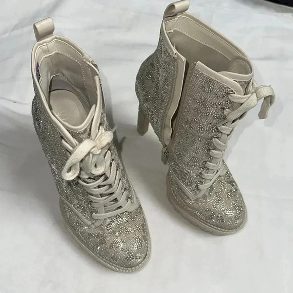 EUC GIANNI BINI HALLAND GLITZY EMBELLISHED LEOPARD PLATFORM HEELED BOOTIES - Picture 4 of 13